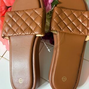 Quilted Brown Slide Sandals